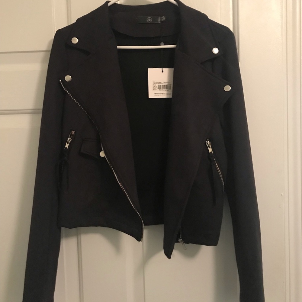 Missguided faux suede black moto jacket
